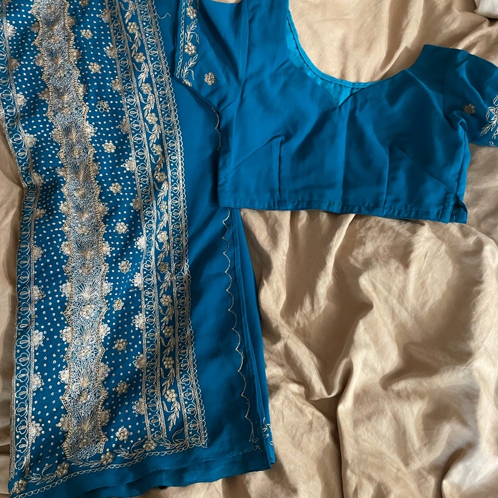 Teal Blue Indian Saree Outfit